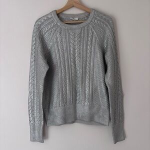 GAP Gray Silver Foil Crew Neck Cable Knit Sweater